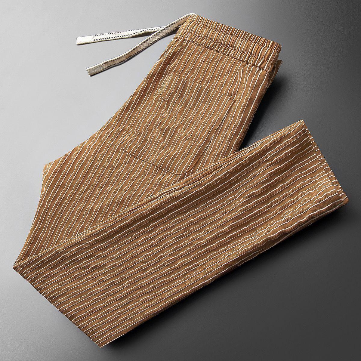 

Свободные мужские брюки Ice Silk с эластичной полоской и ощущением драпировки, летние повседневные брюки прямого покроя, тонкие спортивные брюки 4XL оранжевый