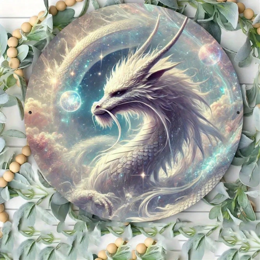 Белый Дракон Металлическое Настенное Искусство Декор Дома Фэнтези Алюминиевый Знак Подарок 20x20