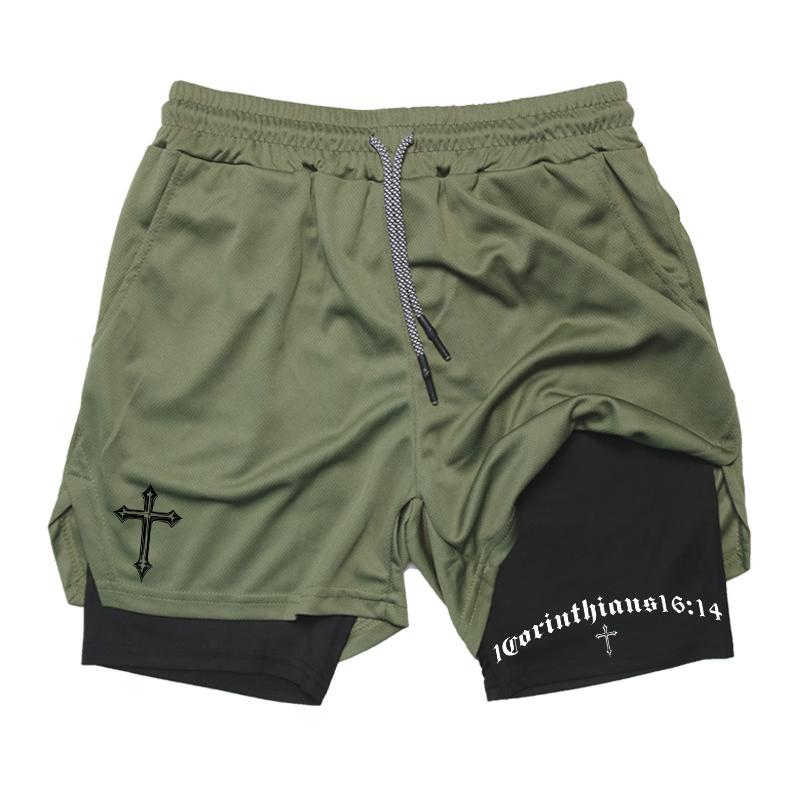 MDHAO xin nan zhuang  3D txu Kruisprint 2-in-1 Trainings- en Hardloopshorts voor Mannen Christelijk Atletisch Ademende Prestatieshorts met Telefoonvakje Handdoeklus M