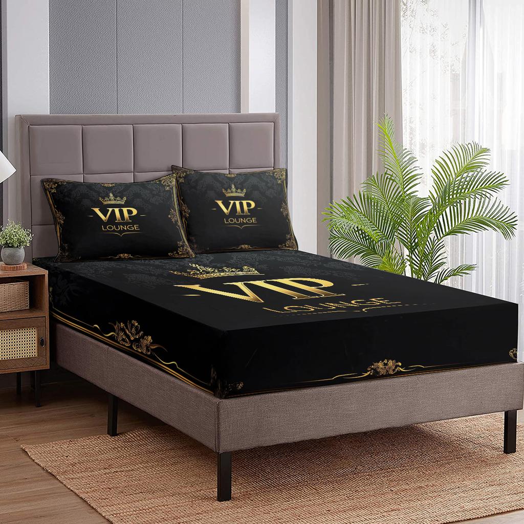 Crown Vip Muster 3-teiliges Bettwäscheset mit zwei Kissenbezügen, geeignet für Wohnzimmer und Schlafzimmer (Zimmer, Dekoration)