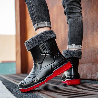 Neuer Stil Herren Fleece Warm Knöchel Dicksohlige Regenstiefel Rutschfeste Wasserdichte Schuhe Einfarbig Mittelhohe Regenstiefel Angelschuhe
