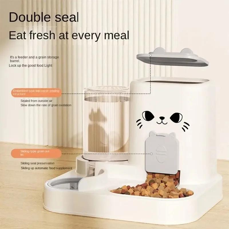 2in1 Auto Cat Dog Feeder Large Capacity Dry Wet Food Dispenser Automatic Water Fountain Leakproof Bowl Pet Food Storage Pet Acce