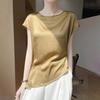 Summer New Silk Satin Texture Short-sleeved T-shirt Women's Top Loose Round Neck Solid Color Versatile Imitation Silk Shirt