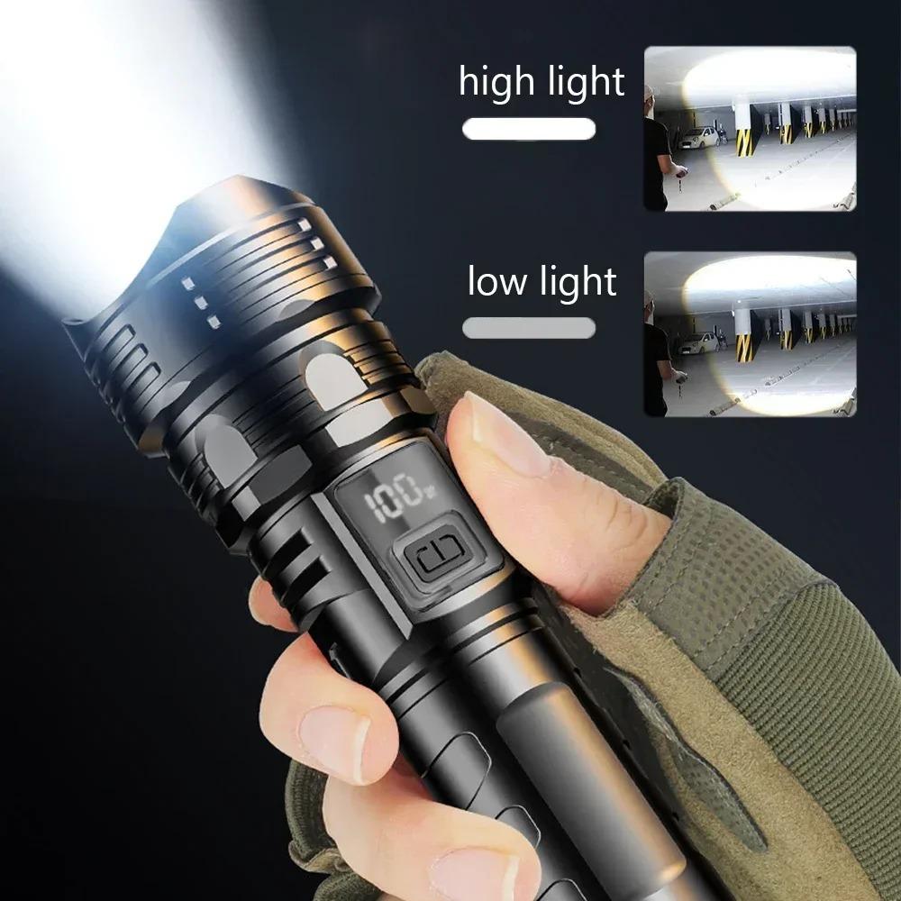 99000 Lumens Super Bright Long Range LED Flashlight Outdoor Waterproof Flashlight Camping Lantern Torch With OLED Display
