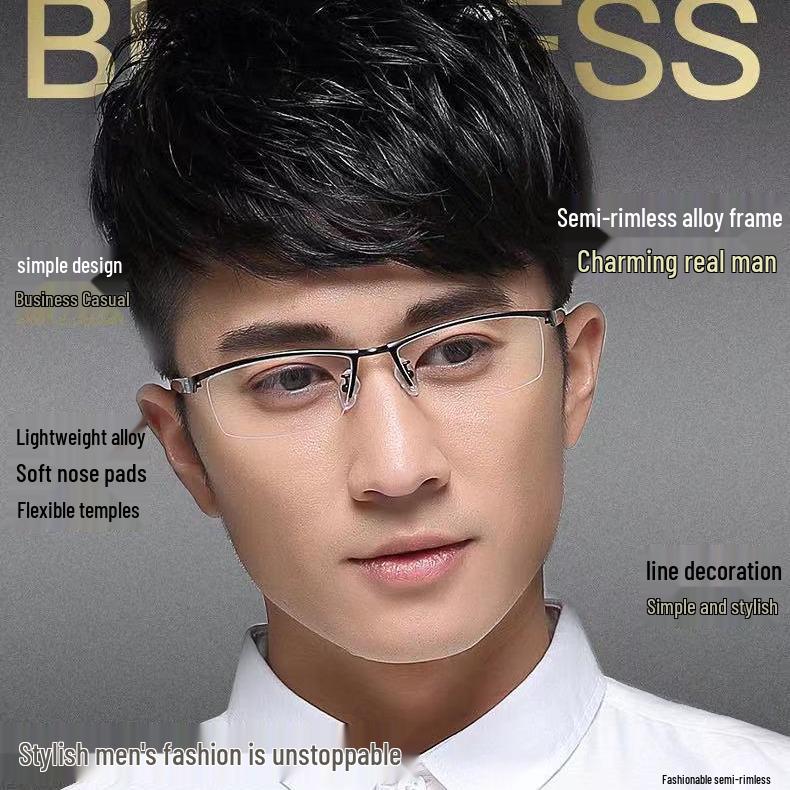 Color-Changing Men's Classic Half-Frame Myopia Glasses