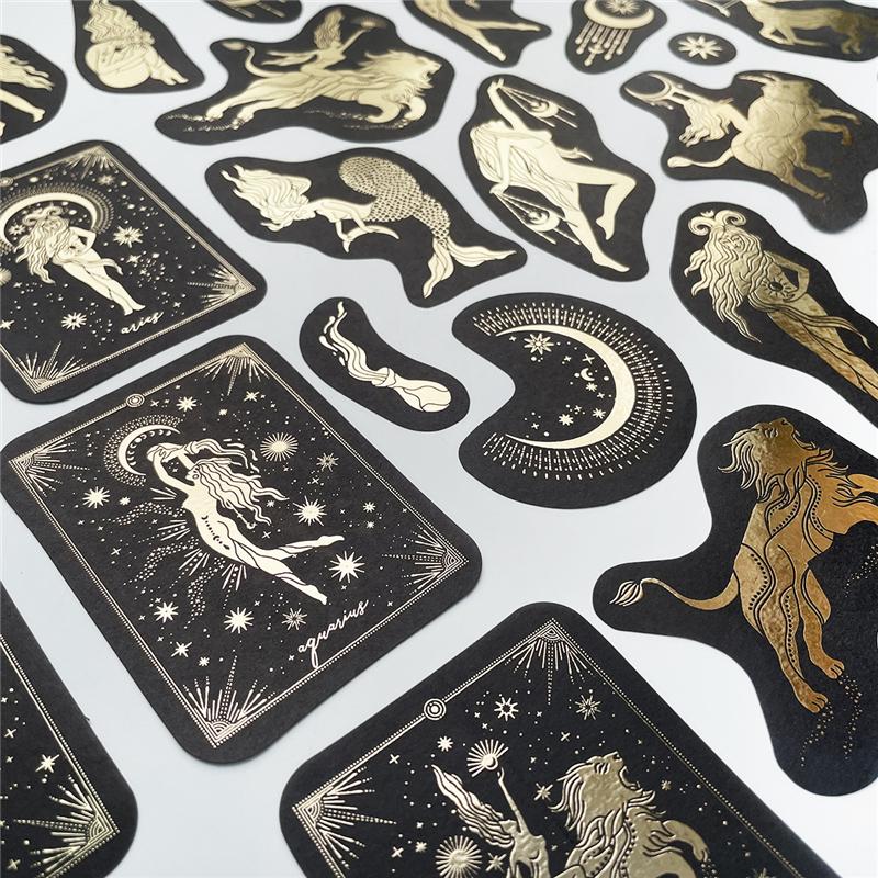 40 Sheets Per Pack Retro Constellation Tarot Card Gold Stickers Label Decoration DIY Diary Student Stationery Material Decorative Stickers