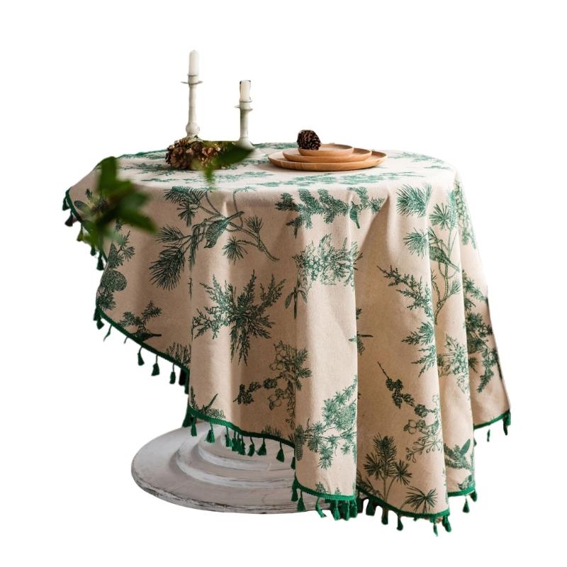 Round Tablecloth 59Inch Cotton Table Cloth Decorative Table Cover for Kitchen Dining Table Buffet Parties and Camping