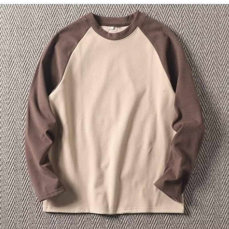 Men s Korean Double-Sided Fleece Raglan Sleeve Color Block Long Sleeve Base Layer 4XL