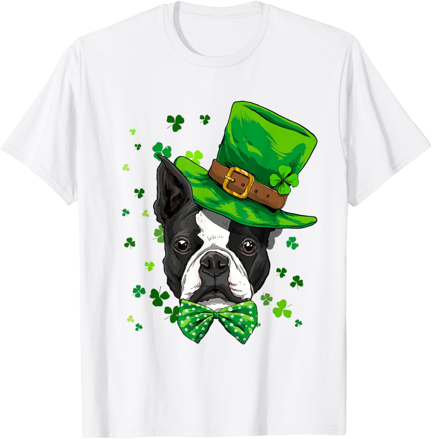 Boston Terrier Leprechaun St Patricks Day Graphic Tee Breathable Cotton Casual T-Shirt S