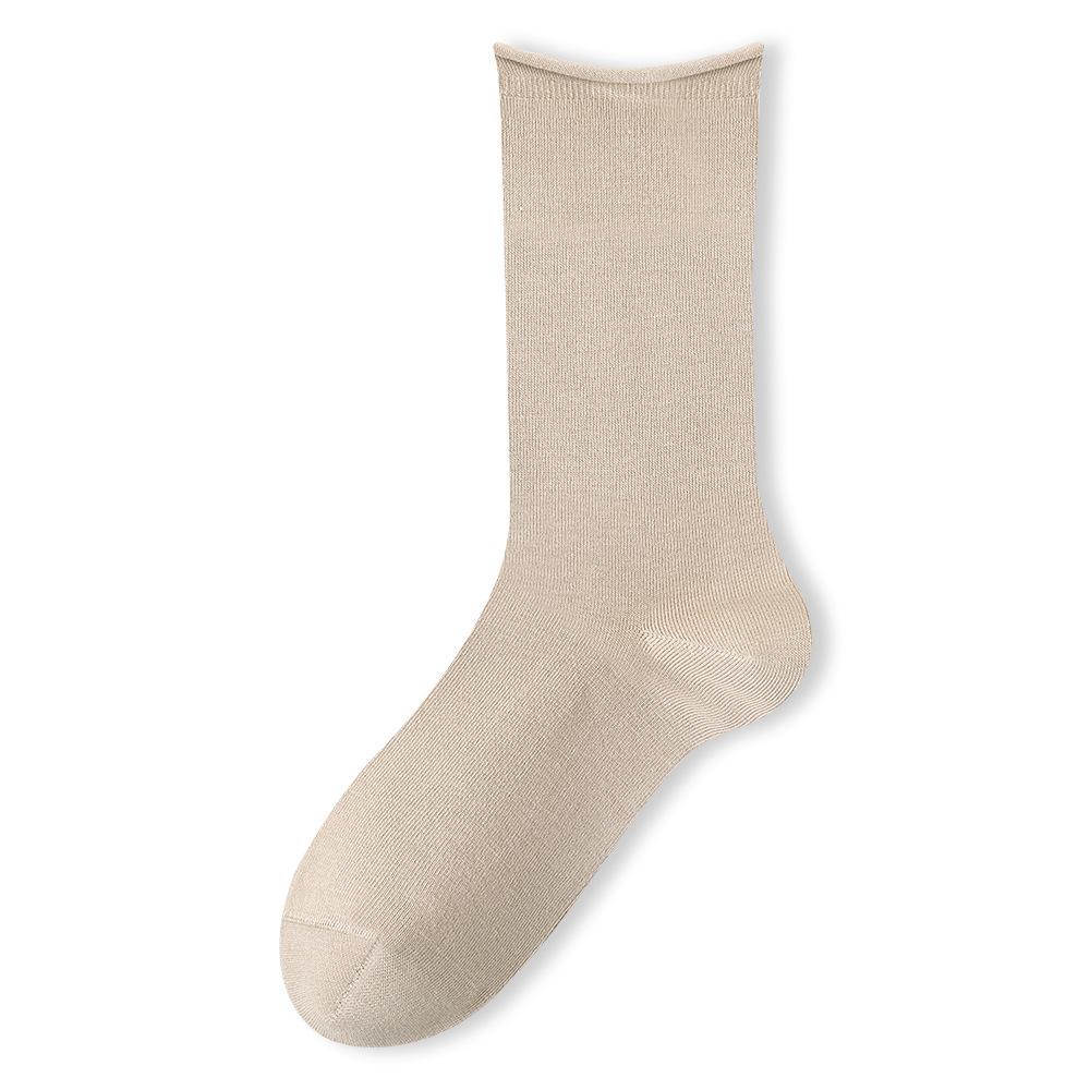 Women's Spring and Fall Cotton Rolled Edge Boneless Antibacterial Medium Tube Pile Socks