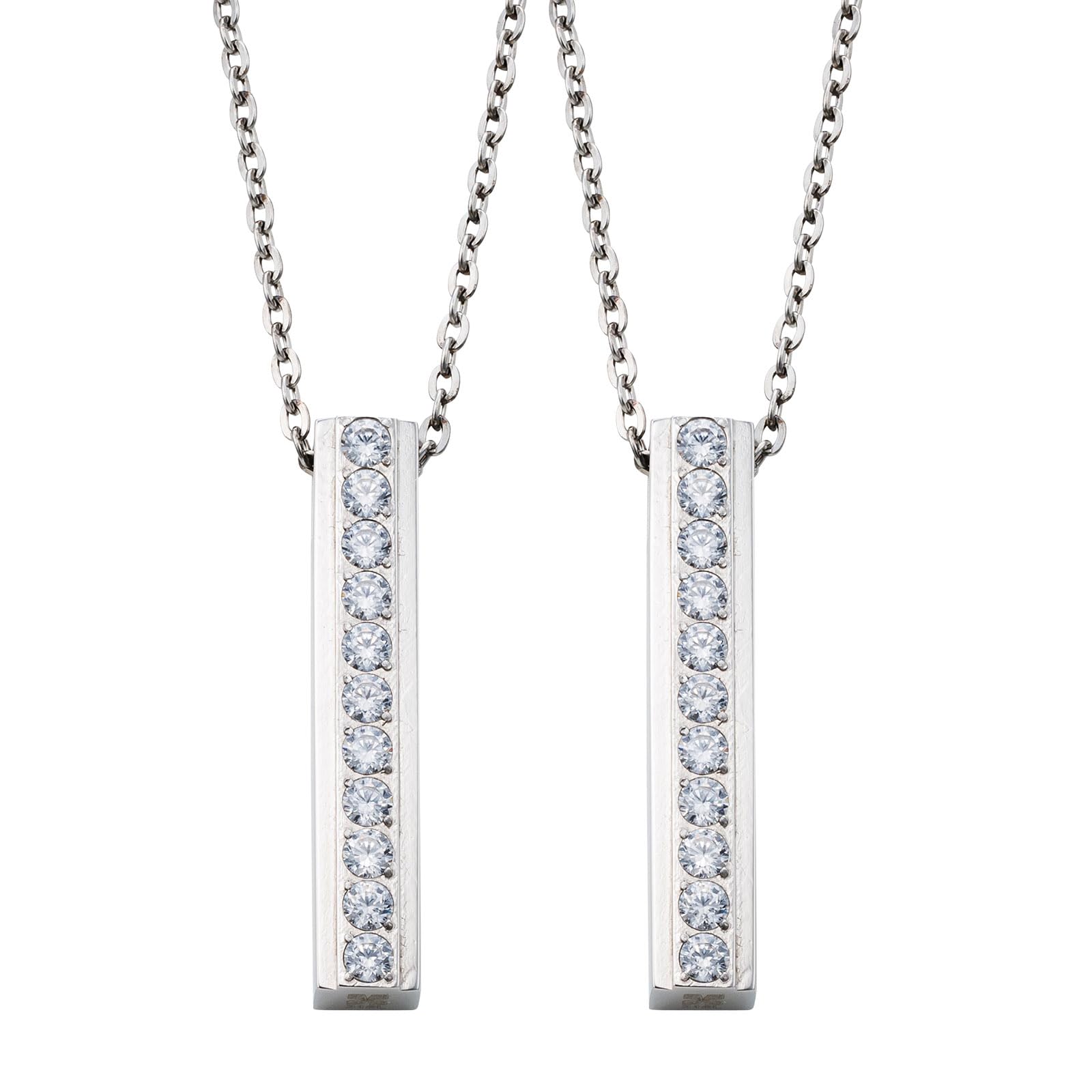 

Pair Necklace Set of 2 Allergy Free Stainless Steel Rectangular Square Bar Surgical Stainless Steel Cubic Zirconia 38cm 45cm [White Clover] Leave-on срібний