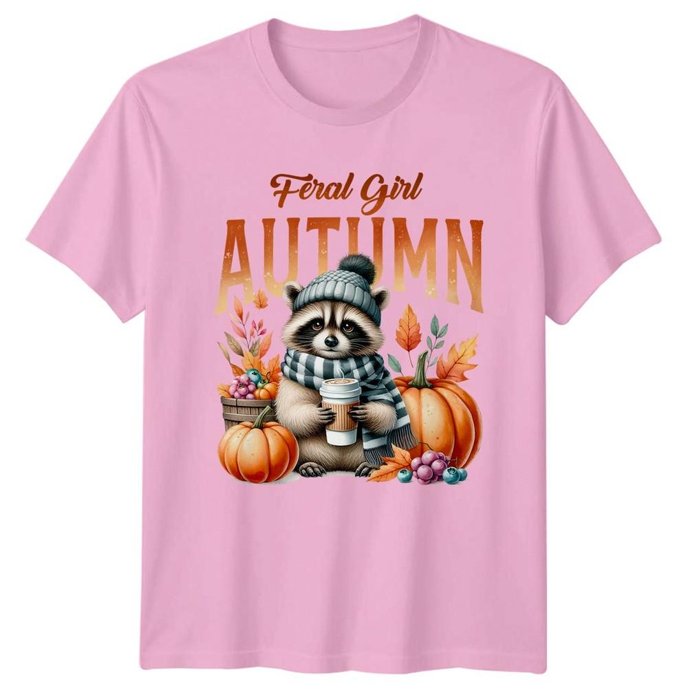 Feral Girl Autumn Unisexs TShirt Raccoon Coffee Cozy Fall Birthday Gift For Her