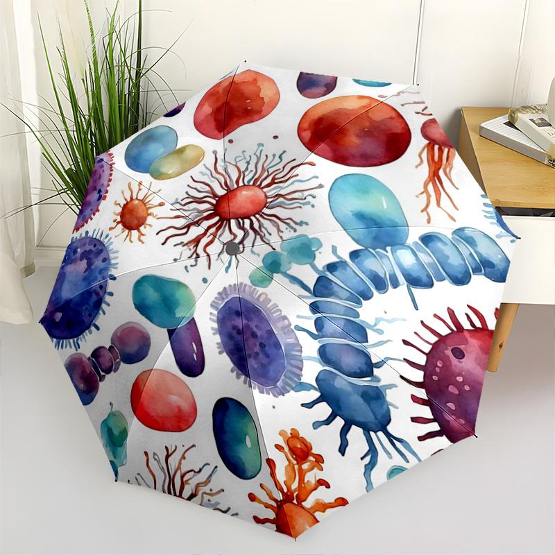 

1pc Colorful Watercolor Microorganisms Pattern Automatic Practical Umbrella is Fashionable and Good-Looking, a Portable 3-Fold Umbrella, Suitable for