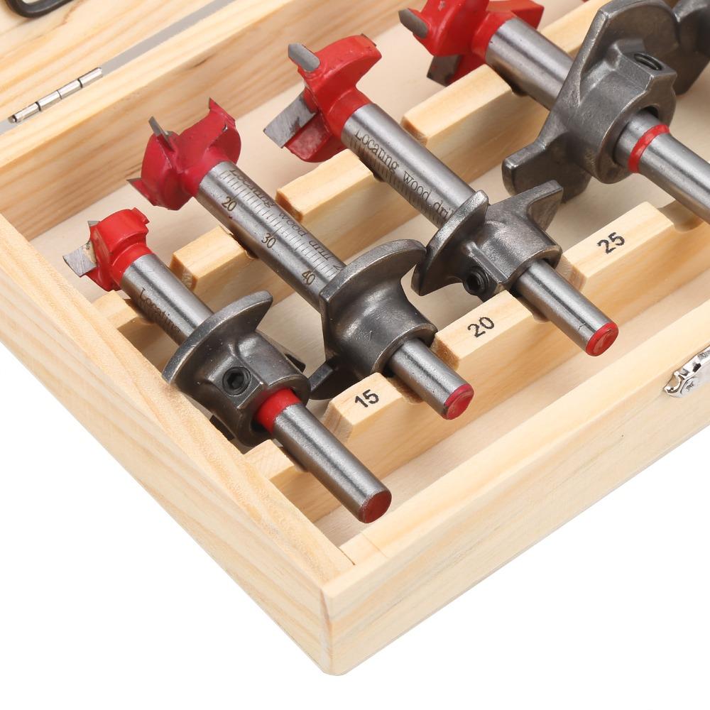 5pcs 15mm-35mm Adjustable Forstner Drill Bit Set Carbide Tip Hex Shank Wood Reaming Drill Bit Limit Stop Design