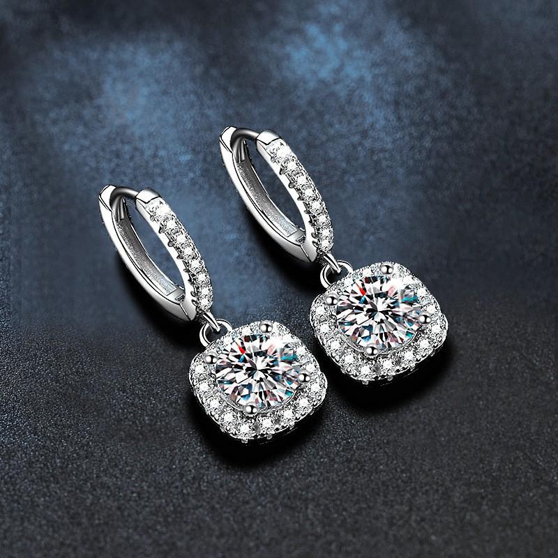 Elegant Geometric Square Drop Earrings Women Sterling With Moissanite 0.5ct Or 1ct Long Dangle Stud Jewelry