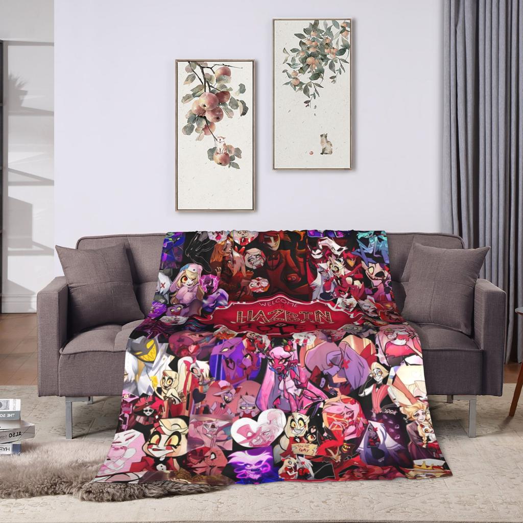 Soft Warm Blanket Airplane Travel VOX H-Hazbin Hotel Alastor Game Throw Blanket Flannel Bedspread For Couch Bed Sofa Bed Cover