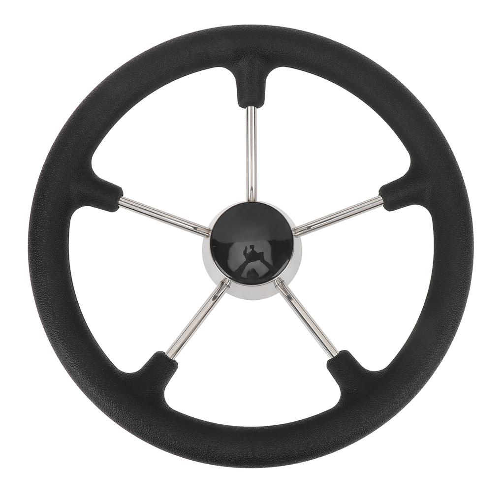 Boat Steering Wheel 5 Spoke Stainless Steel Marine Steering Wheel with PU Foam Grip and Center Cap for Yachts