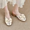 Fashion Cover Toe Slippers Casual Female Shoes String Bead Slides Butterfly-Knot Luxury 2025 Summer Soft Square heel Butterfly-knot