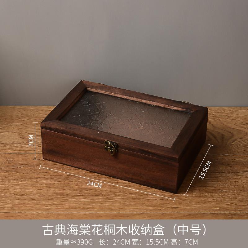 Wood Glass Jewelry Cosmetics Display Case Accessories Storage,Vintage Wooden Storage Box with Metal Clasp and Glass Top Lid