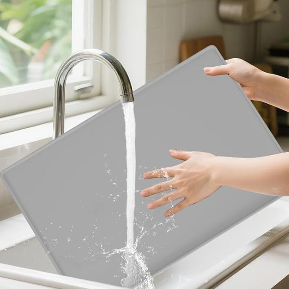 Solid Color Drying Mat Anti-Slip Raised Edge Drain Mat Heat Resistant Thicken Dish Drying Pad for Espresso Machine Station