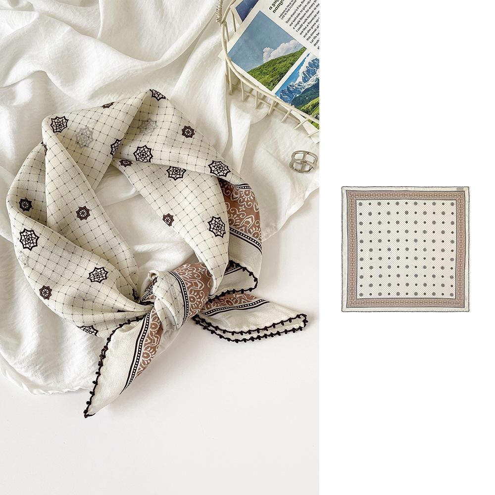 Summer 61 Silk Collection Women's Silk Scarf Medium Square Scarf Double Crepe Fashion Sunscreen Silk Scarf Mulberry Silk Lace Premium Sense