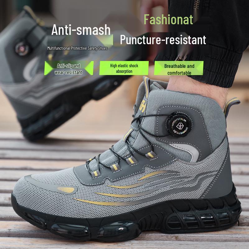 Lightweight Rotating Button Safety Shoes - Anti-Smash, Anti-Puncture; Ideal for Construction & Labor Work