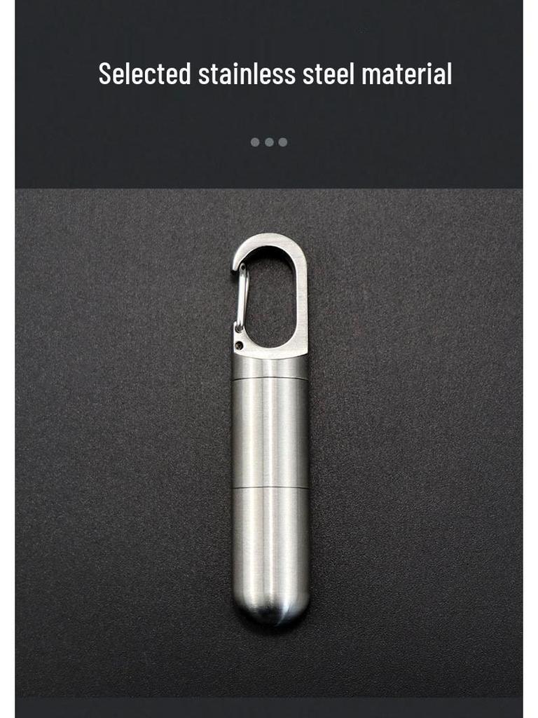 Stainless Steel Waterproof Pill Bottle Keychain - Portable Multi-Compartment EDC Storage.