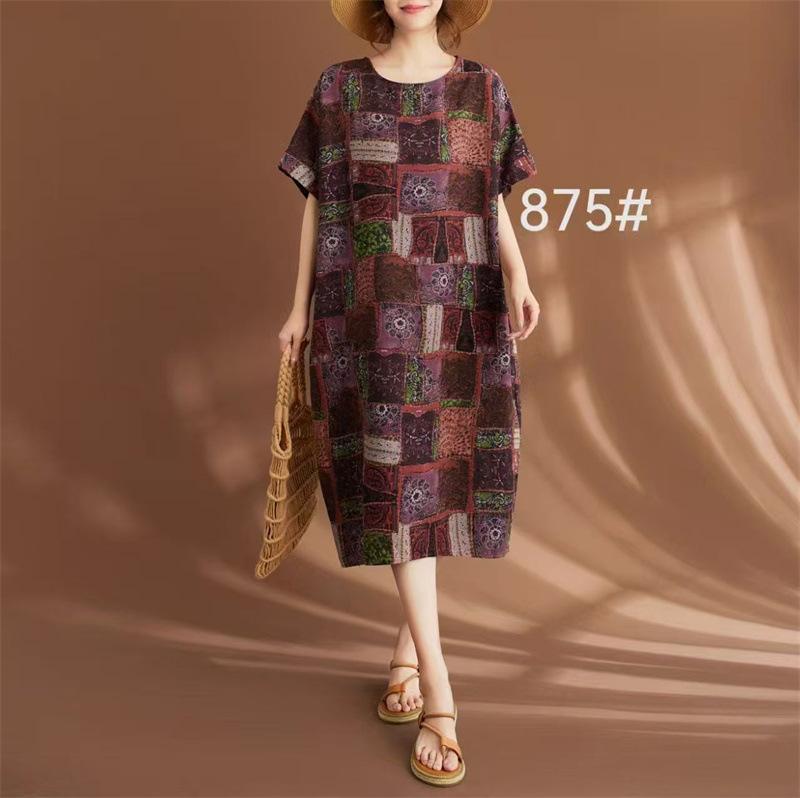 Real Shot 2026 Summer New Large Size Women's Clothing Fat MM Linen Cotton Linen Retro Literary Ethnic Style Casual Dress