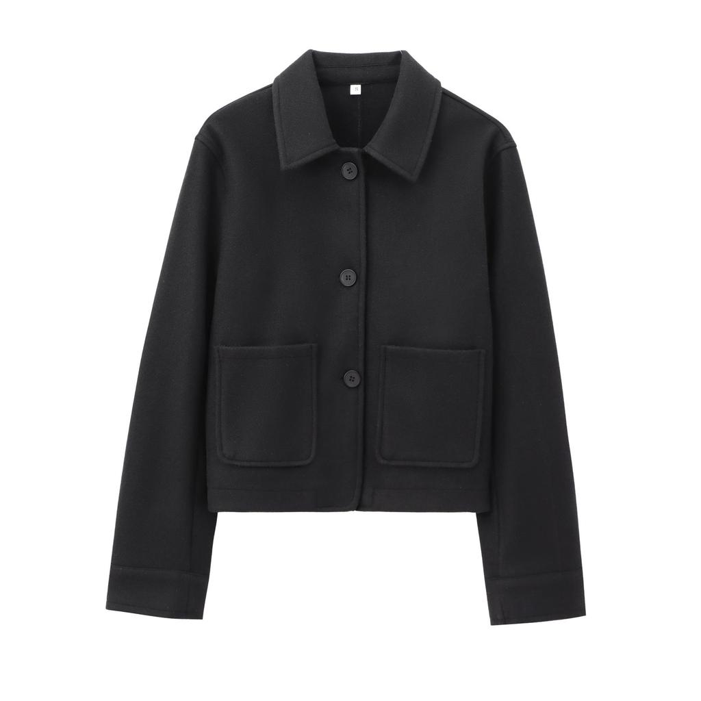 European & American Style 2024 Fall/Winter Women's Soft Lapel Long-Sleeve Coat with Pocket Detail