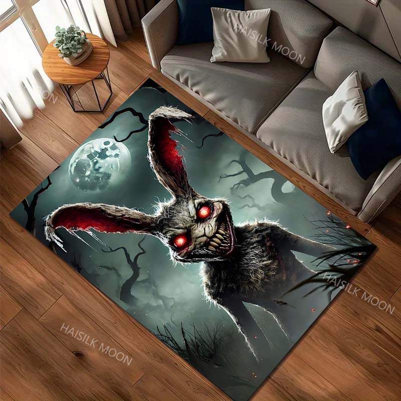 Horror Bunny Halloween Decor Carpet for Living Room Bedroom Bedside Floor Mat Cloakroom Area Rug Creative Doormat Large Size