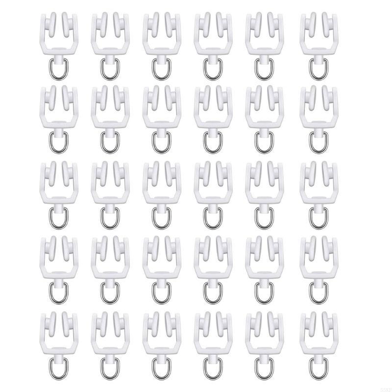 55KF 30pcs Ceiling Curtain Track Rollers Hook Heavy Duty Pulleys Plastic & Steel Hook for Smooth Sliding Window Drapery