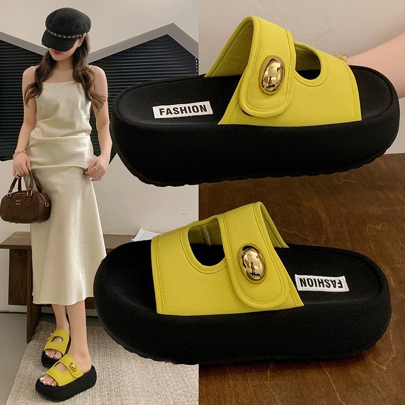 

Explosive 5cm small man height increase Velcro thick-soled slippers women s 2025 new summer wear with skirt sandals 40 жёлтый