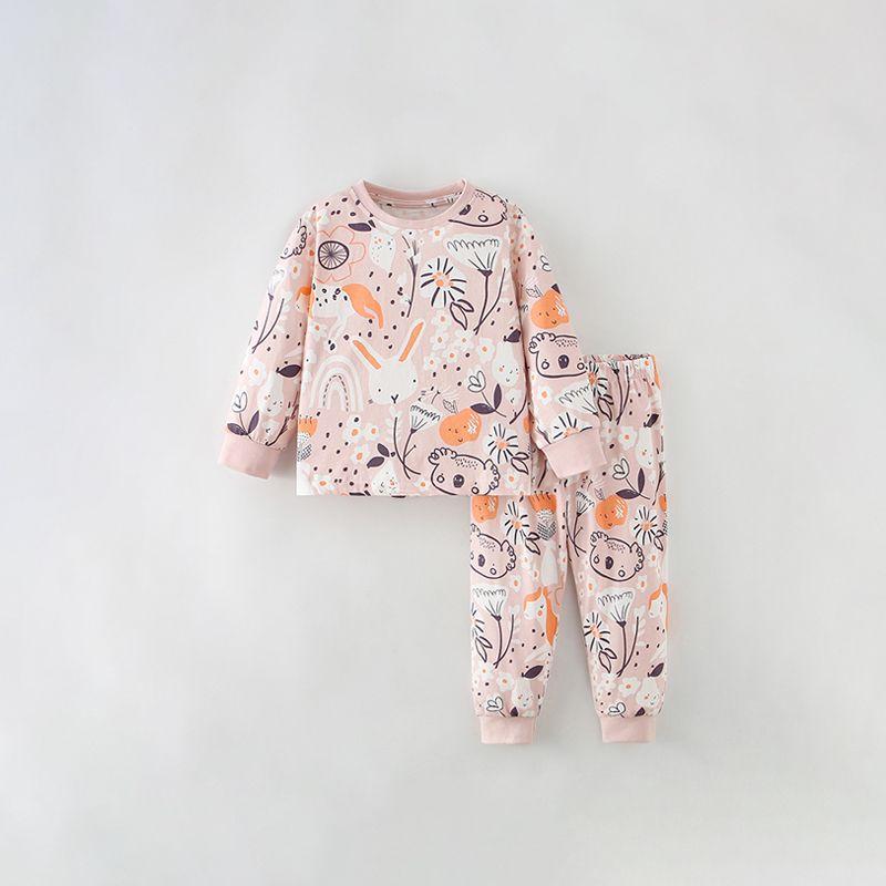 

Girls Home Wear Suit Autumn Clothing New Arrival Kids Western Style Printed round Neck Long Sleeves Pants Baby Pure Cotton Two-piece Set 9755 140