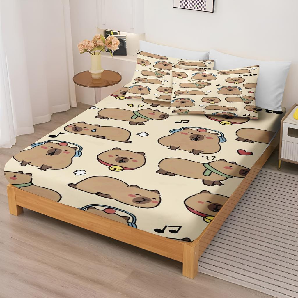 Capibara Cartoon Fitted Sheet For Children, Cute Digital Printing, Coverage, Baby Teenager With Sheets Cover, Elastic Bedding