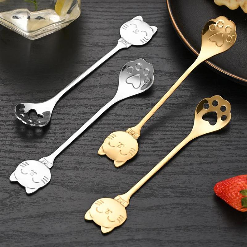 Colher de Mistura de Café em Aço Inoxidável Colher Criativa de Pata de Gato Colher de Chá para Sobremesa de Bolo de Sorvete Utensílios de Mesa Acessórios de Cozinha