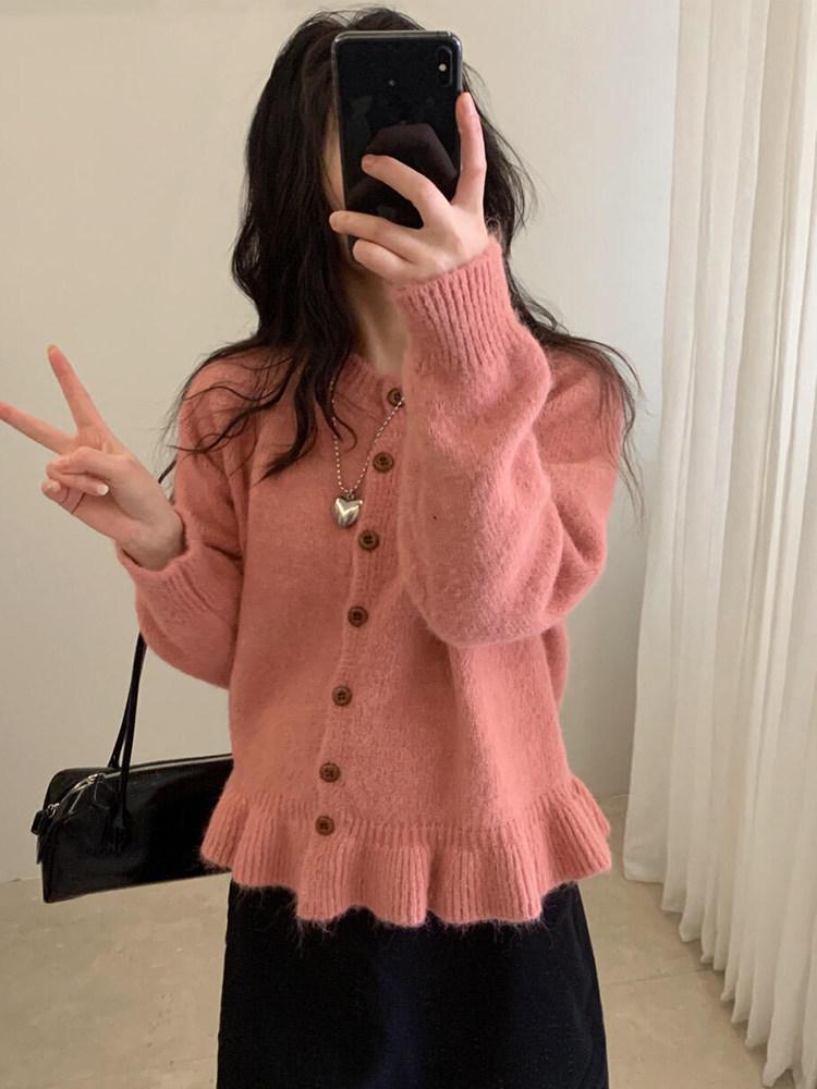 Korean Style Lace-Trim Knit Cardigan for Women - Soft, Fluffy, and Loose Fit for Spring and Autumn