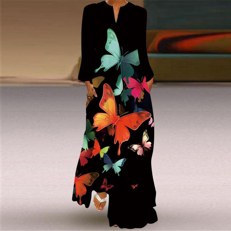 Long Sleeve Dress Classical Beauty Pattern Print Dress Stage Show Performance Wear Travel Photography Clothes