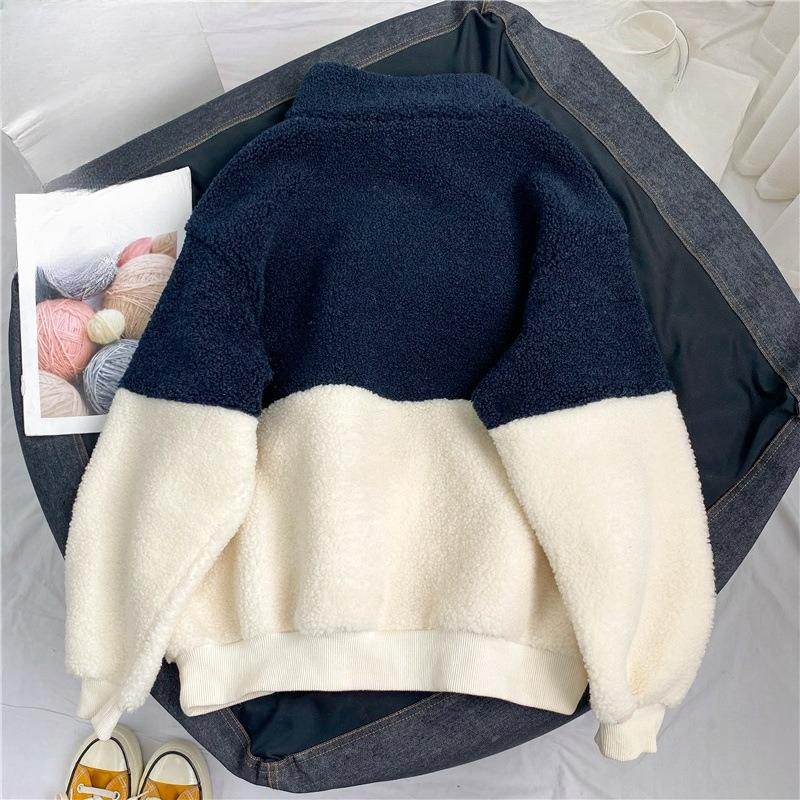 Half-high Collar Plus Velvet Thickened Lamb Fleece Sweater Women's Autumn and Winter Warm Jacket