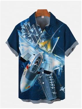 Fighter Series 1D Digital Printing Men's Hawaiian Shirt Short Sleeve Wholesale
