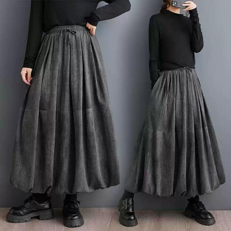 Plus Size High Waist Vintage Spring Autumn Casual Loose Long for Woman Skirts Womens Skirt