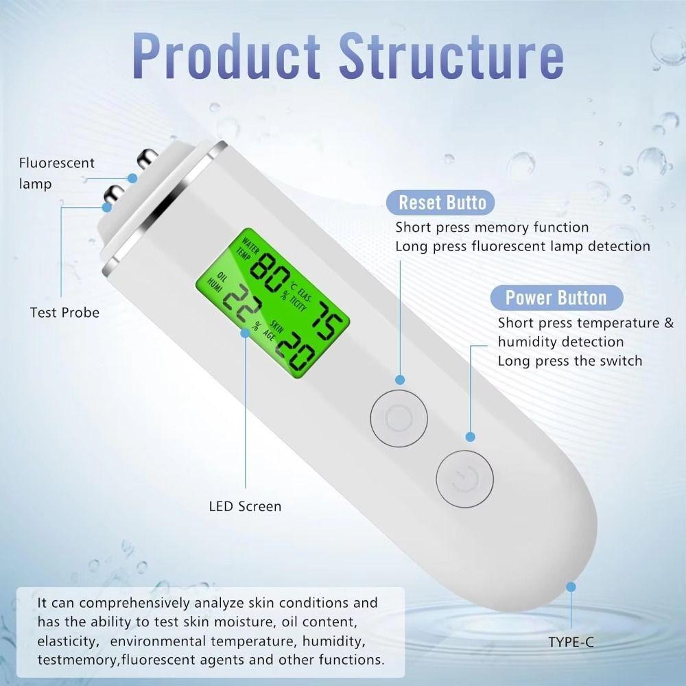 Rechargeable Skin Analyzer LCD Digital Oil Tester Tool Skin Hydration Monitor  Moisture Level Check