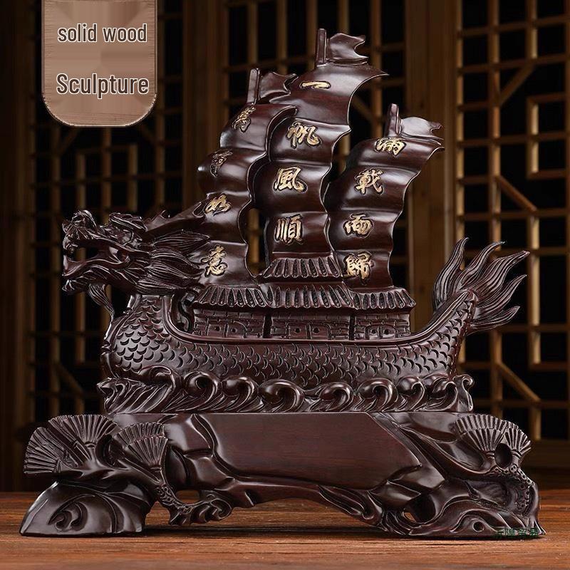 

Red Pear Wood Dragon Boat Ornament - Smooth Sailing Handcrafted Decorative Sculpture for Home and Office. Default