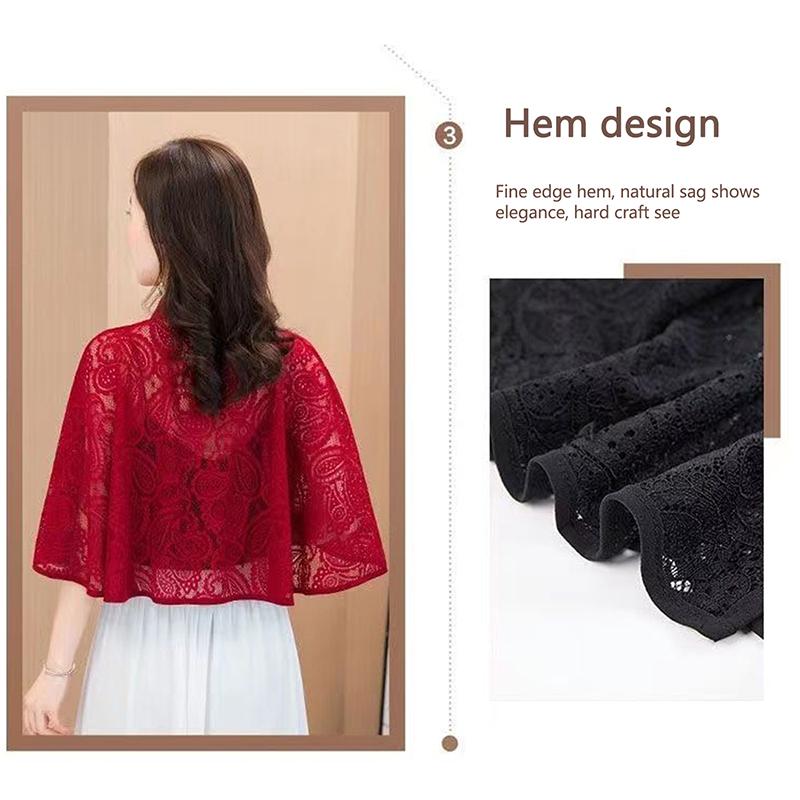 Spring Summer Shawl Coat Thin Scarf Long Sleeve Lace Temperament Cardigan Outwear Shoulder False Collar Out All-Match Ponchos