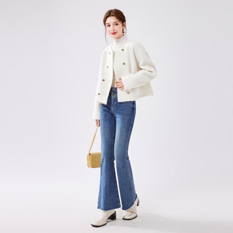 Qiushe Yiren Women's Elegant Short 100% Wool Double-sided Coat