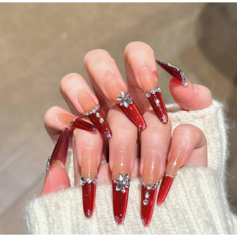 2026 New Year's Wear Nail Lion Nail Art Pure Handmade Cat's Eye Nail Art Handmade Fake Nail Patch Removable