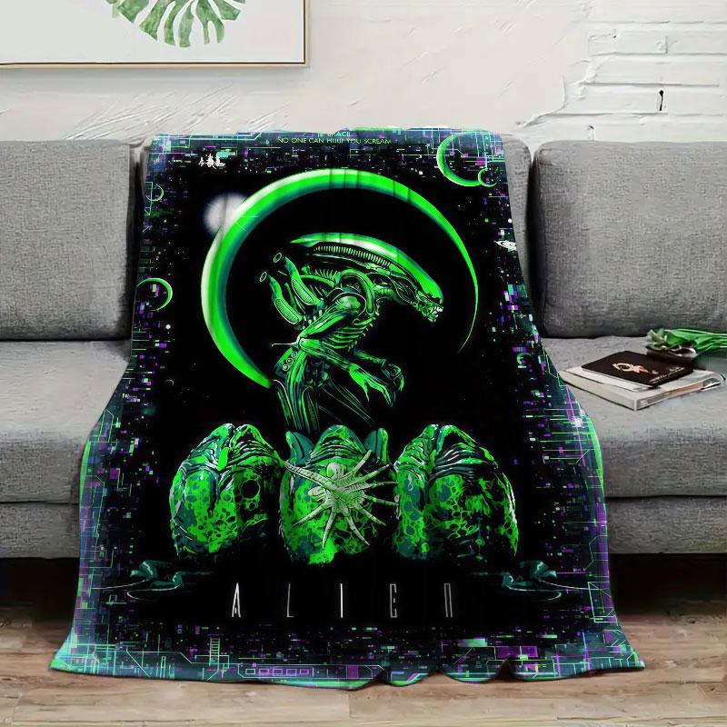 1Pc ArtAlien Print Flannel Blanket, High quality Comfortable for All Seasons, Warmth and Comfort, Perfect for Christmas Gifts