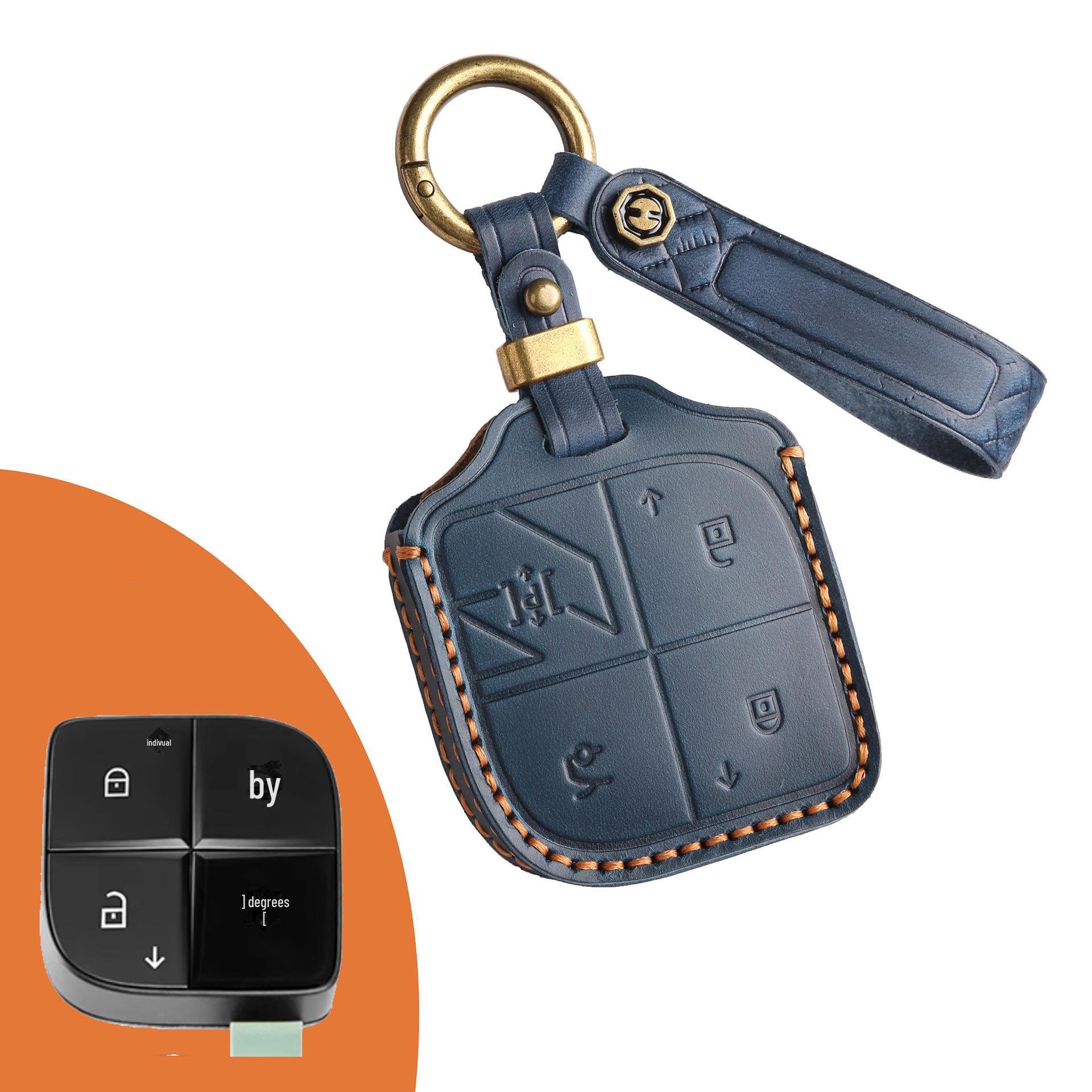 

Чехол для ключа из натуральной кожи для 2023 Lynk & Co 08 - Индивидуальная сумка для защиты ключа автомобиля с пряжкой синий