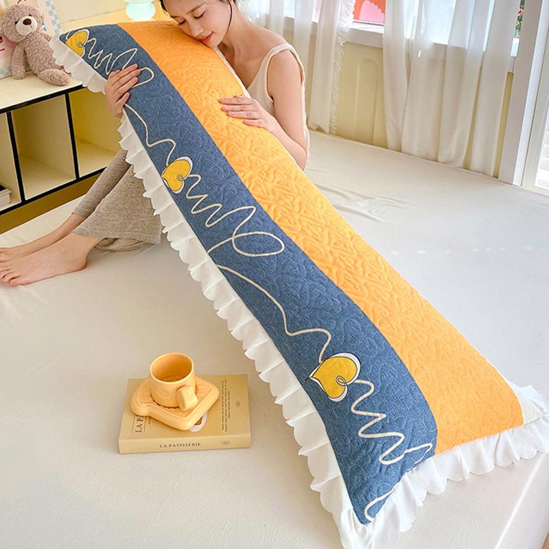

Skin Friendly and Breathable Four Season Cotton Lace Double Pillowcase for Couples Thick and Long Pillow Core Home Bedside Backrest Bedclothes 48x100cm pillow cover1pcs