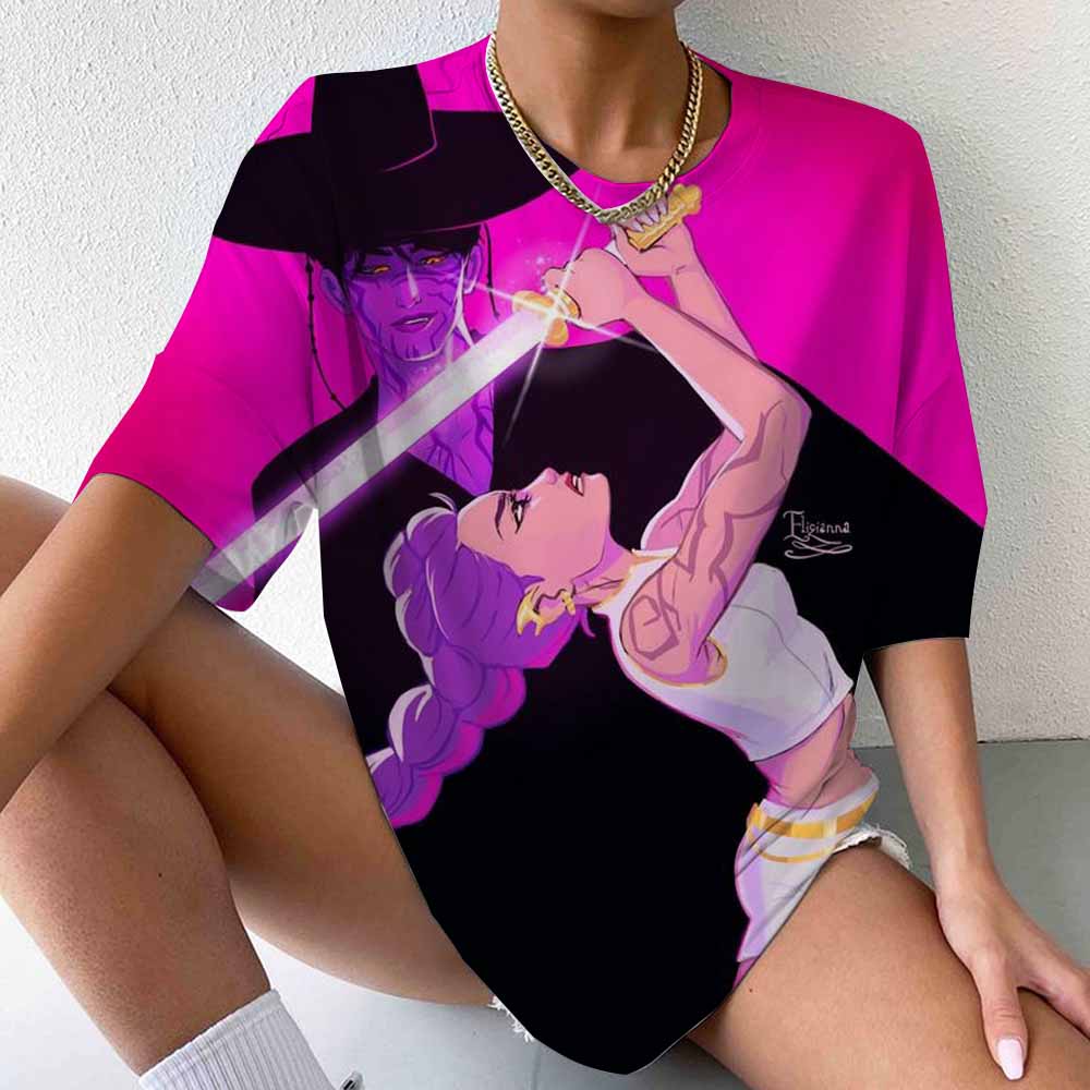Ladies' casual Kpop witch hunting group printed T-shirt round neck short sleeved T-shirt street retro top