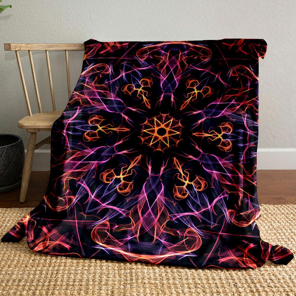 Symmetrical, Vibrant Flame-like Patterns In Orange, Pink, and Purple Hues. for All Seasons Blanket Lunch Break Throw Gift